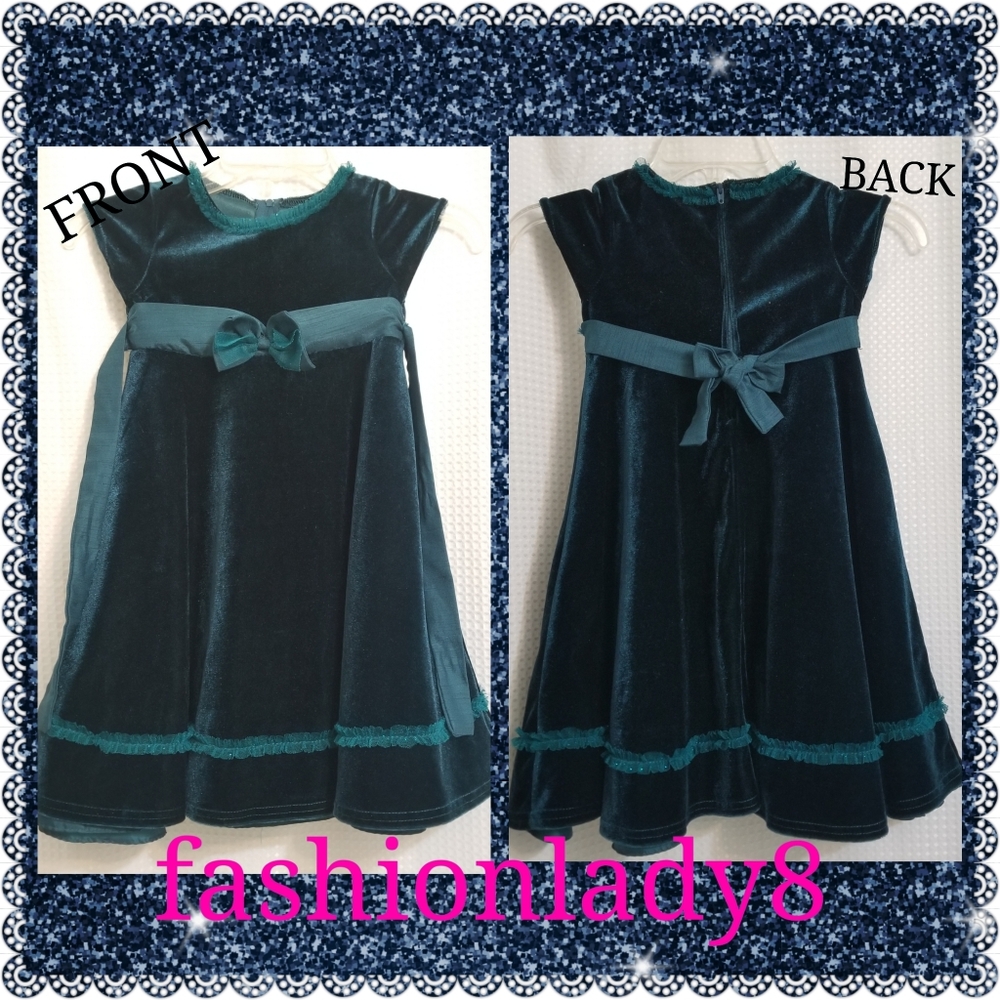 Girls Green Velvet-like Holiday Dress